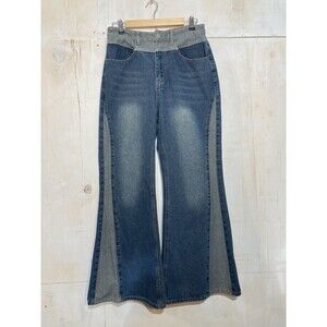 Cider Jeans Womens Sz M Two Tone Medium Wash Denim Wide Leg Flare Retro Y2K